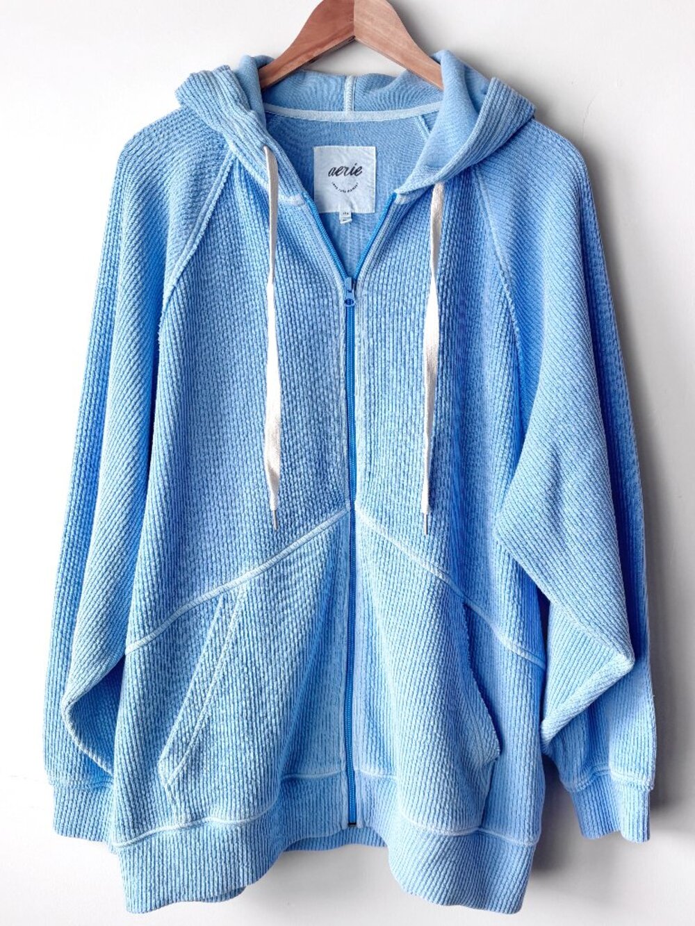 Aerie Light Blue Oversized Zip Up Wonder Hoodie Soft Girl Aesthetic Cozy Size M
